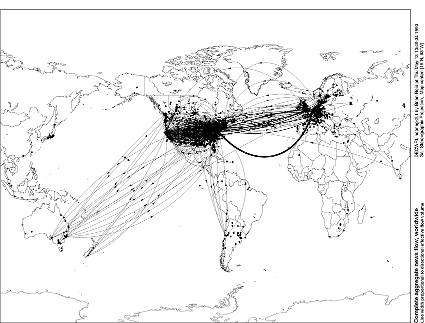 Map of complete aggregate news flow, worldwide